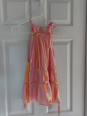 Pretty Little Club Monaco Pink Striped 100% Silk Top with Tie Straps